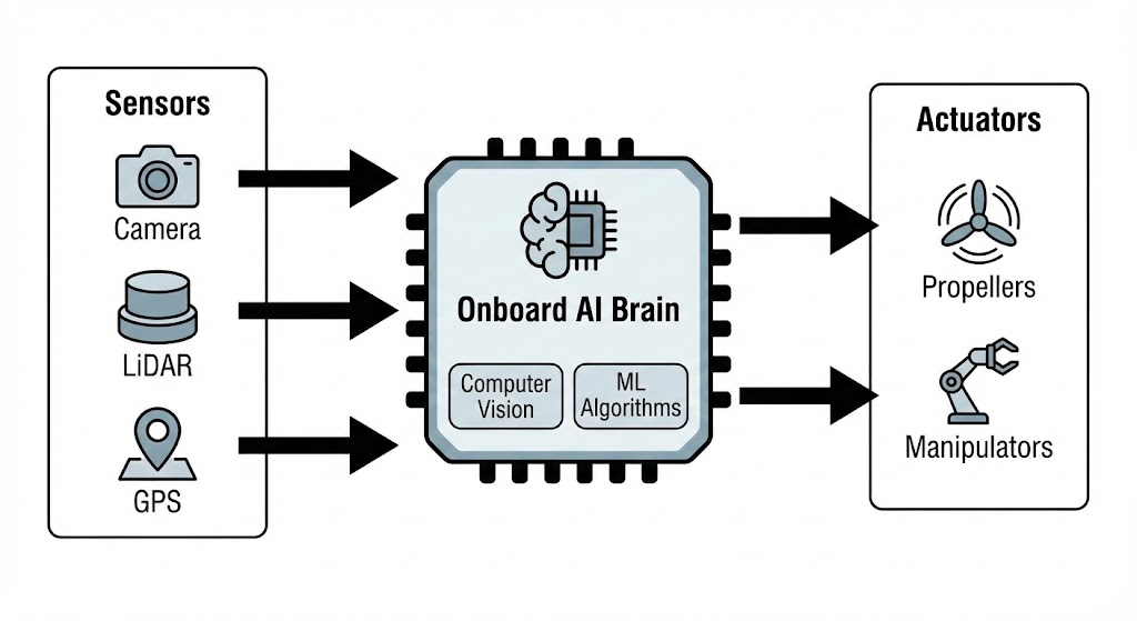 Diagram of AI processing data flow in an autonomous drone