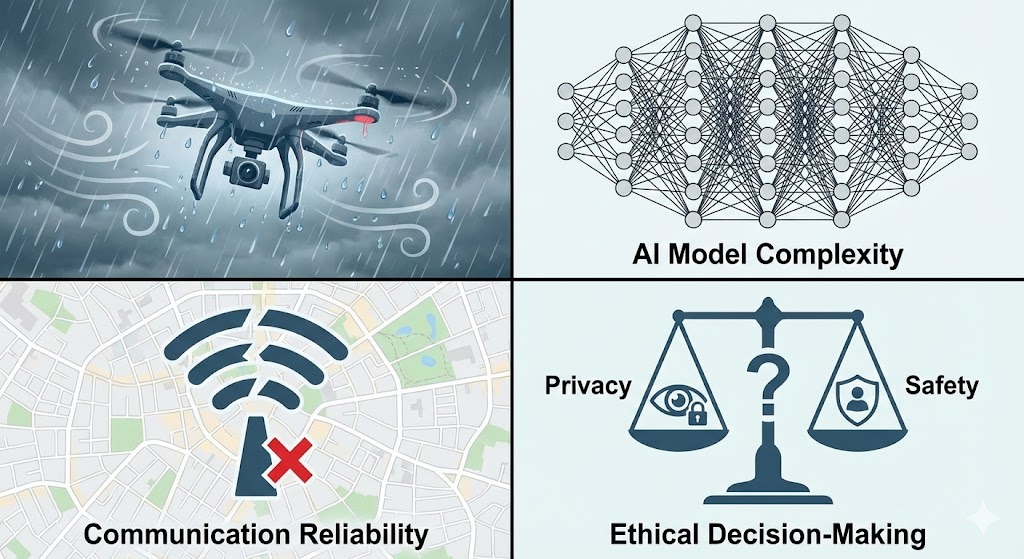 Infographic depicting challenges in autonomous drone technology